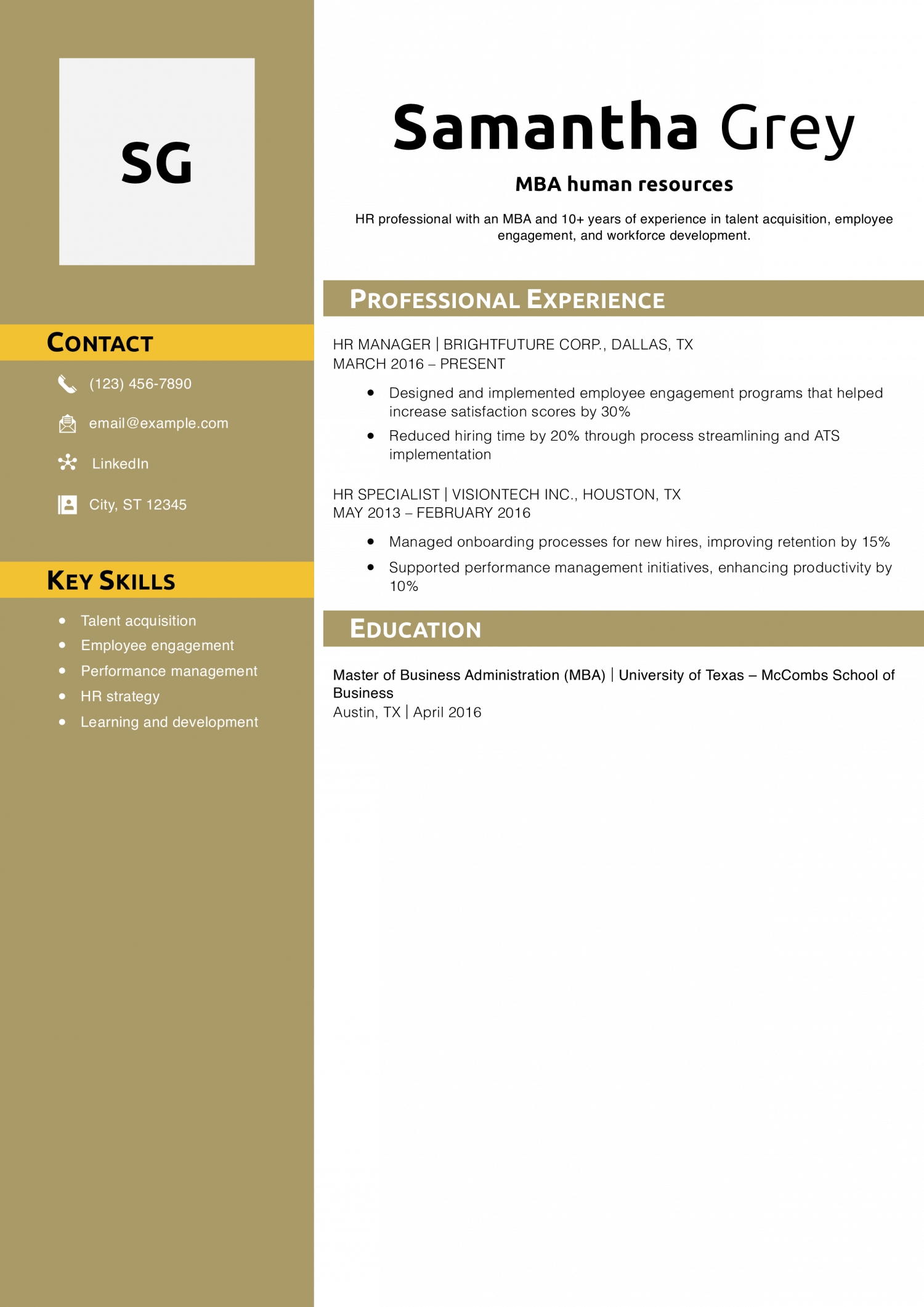 MBA human resources resume example