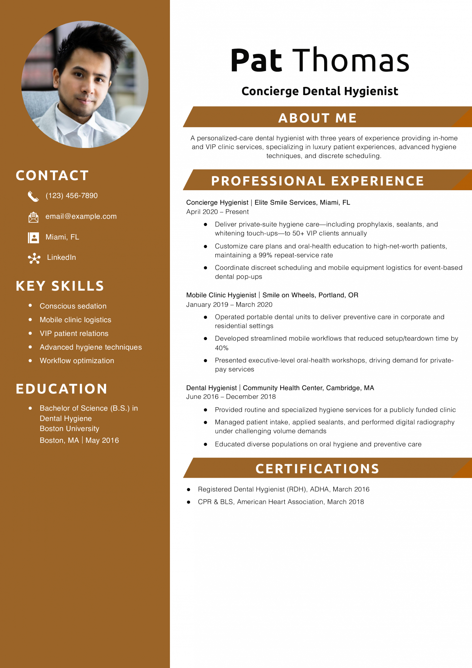 Concierge Dental Hygienist Resume Example