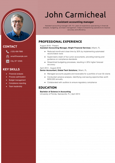 Assistant accounting manager resume example