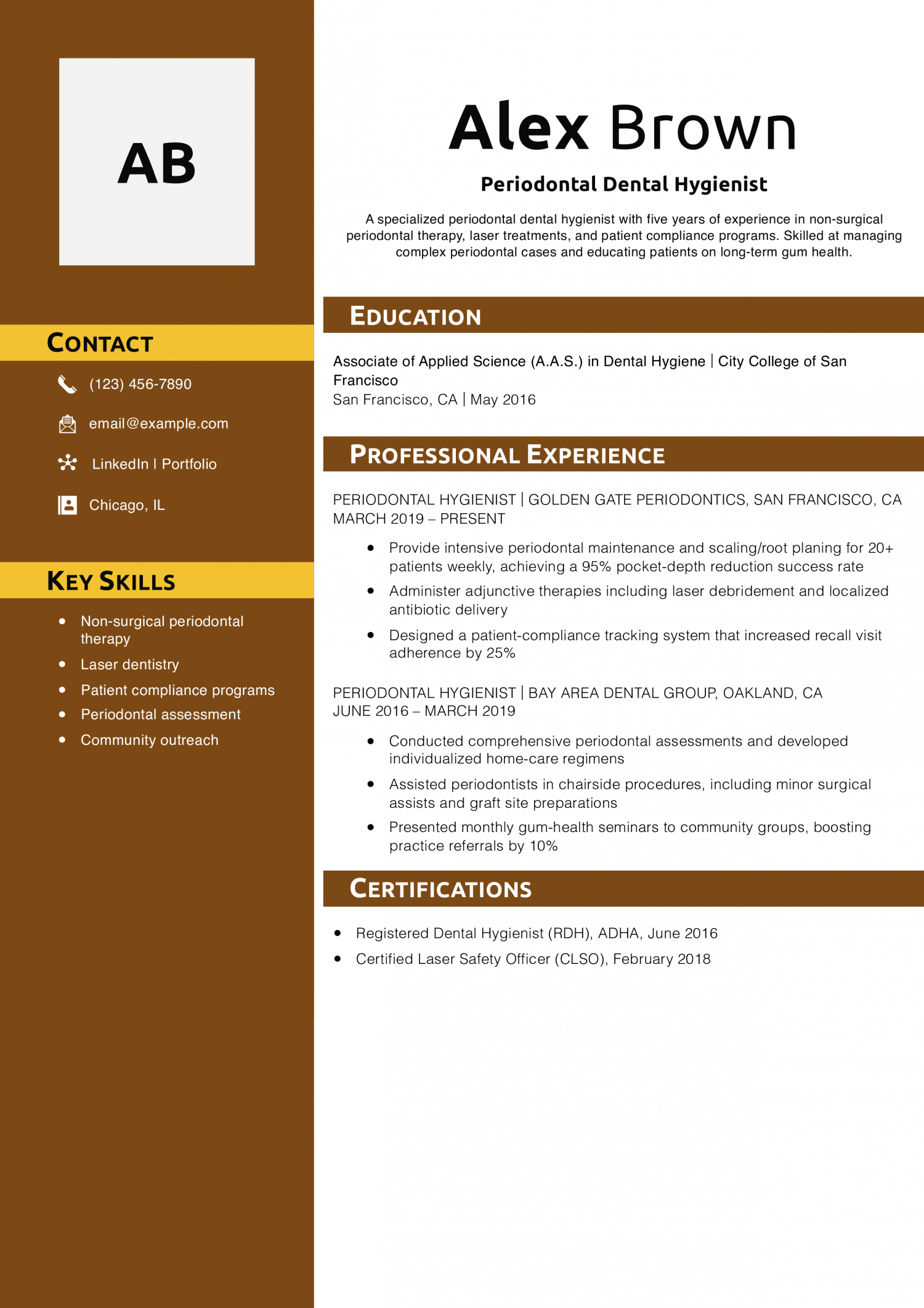 Periodontal Dental Hygienist Resume Example