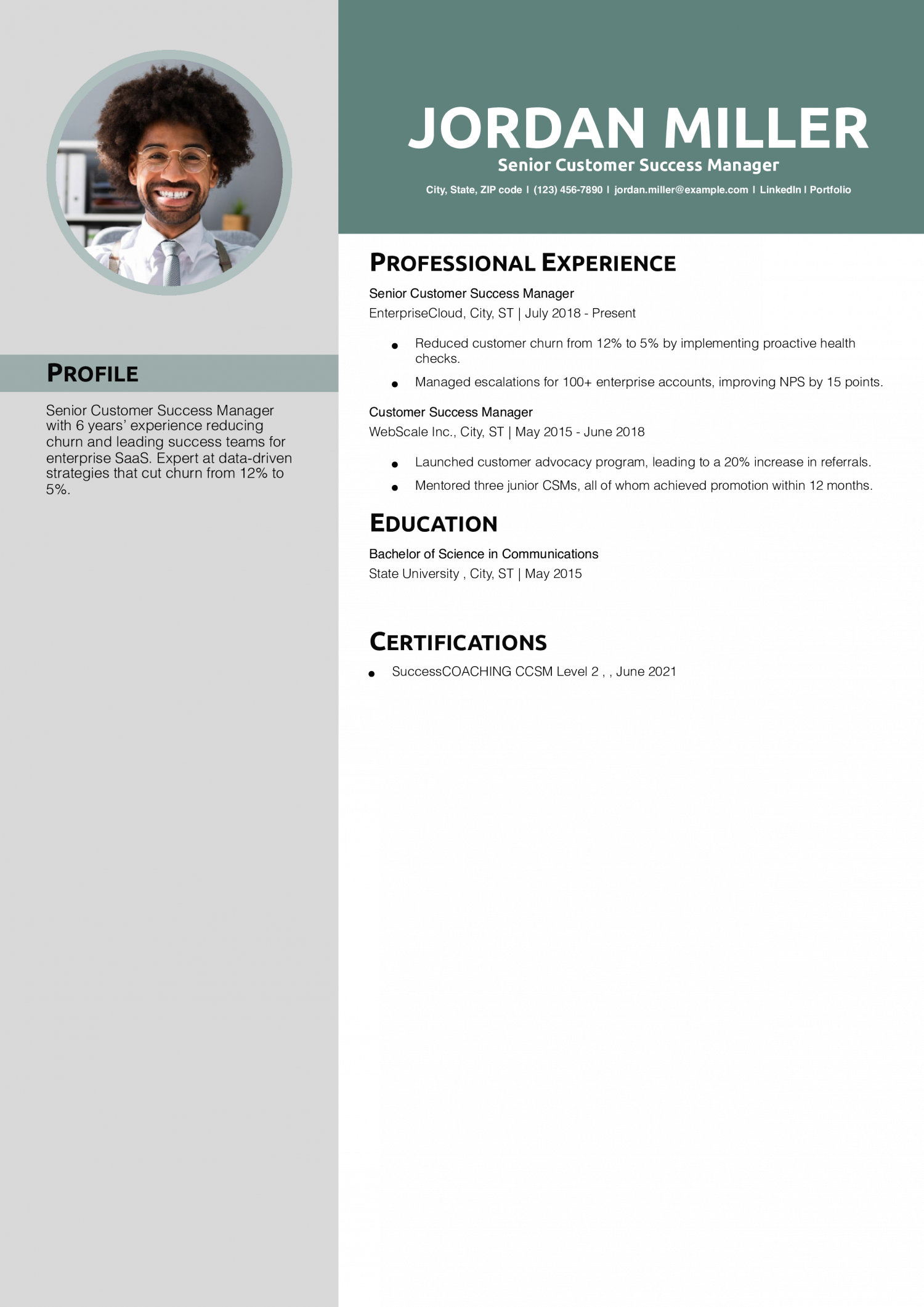 Senior Customer Success Manager Resume Example 