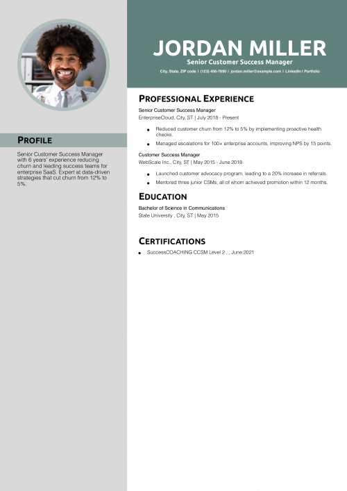 Senior Customer Success Manager Resume Example 