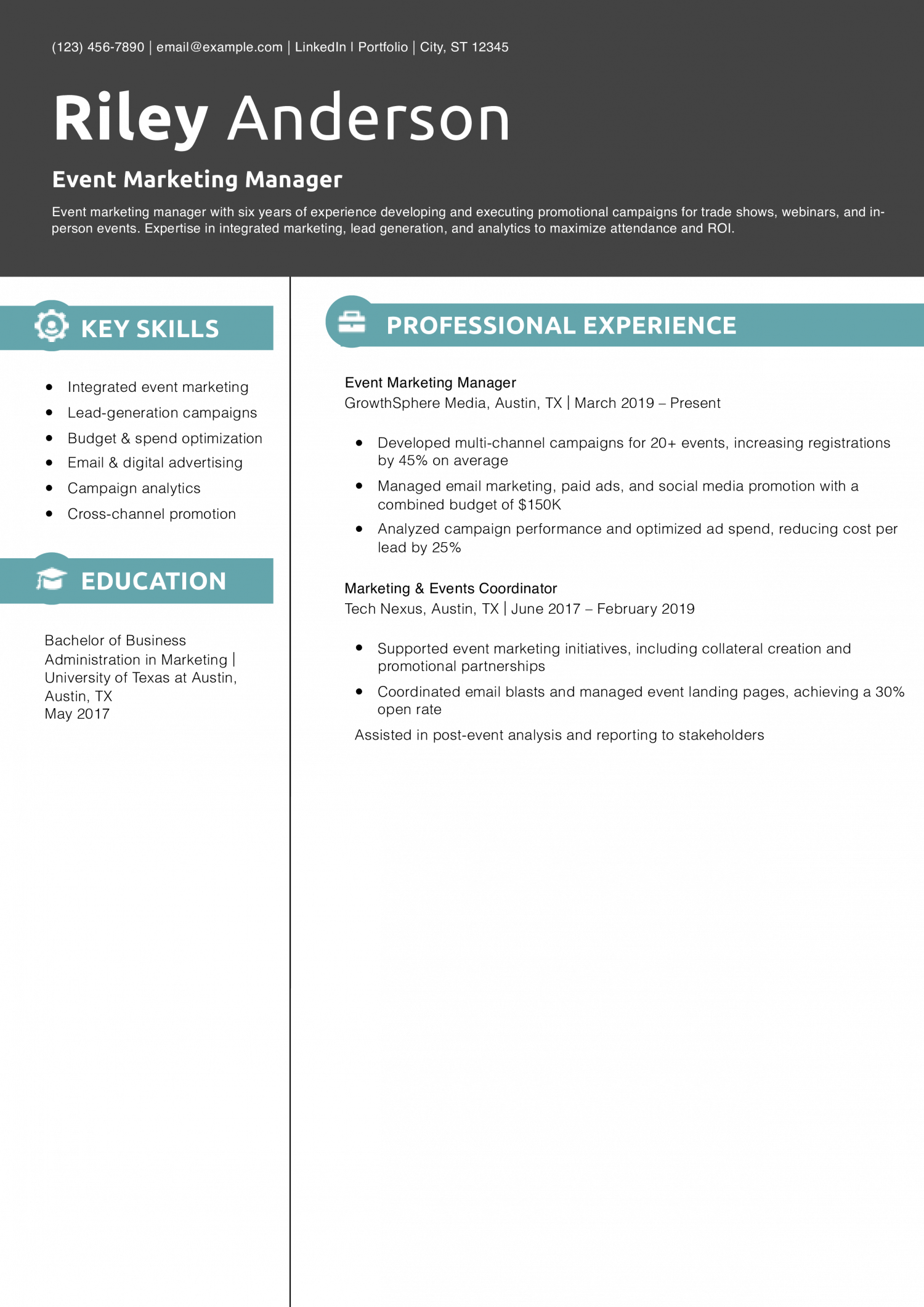 Event Marketing Manager Resume Example