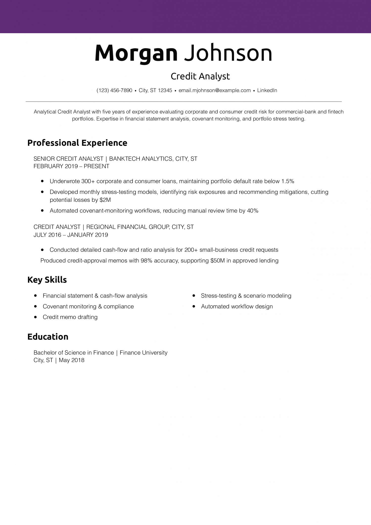 Credit Analyst Resume Example