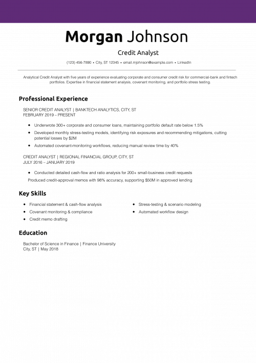 Credit Analyst Resume Example