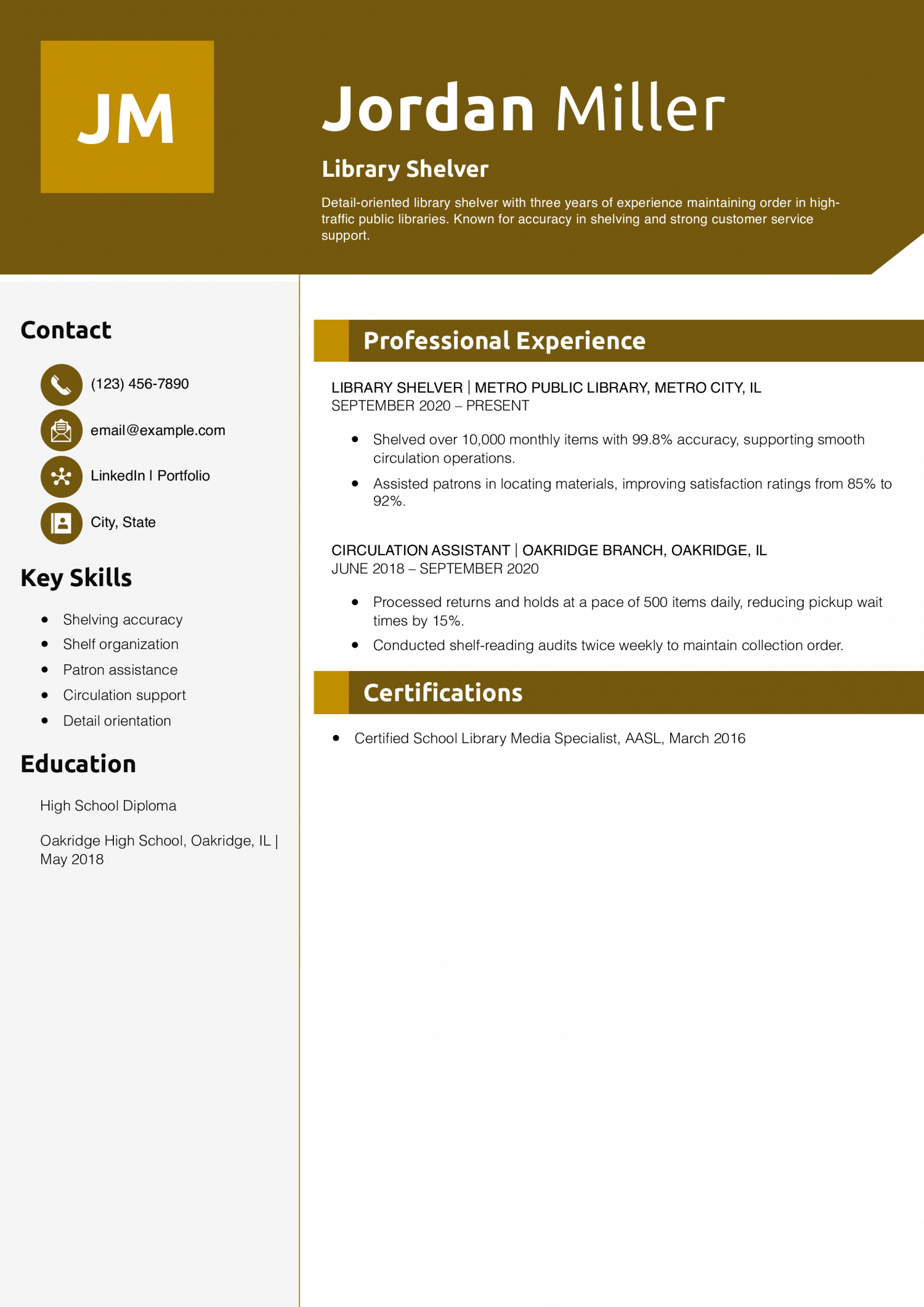 Library Shelver Resume Example