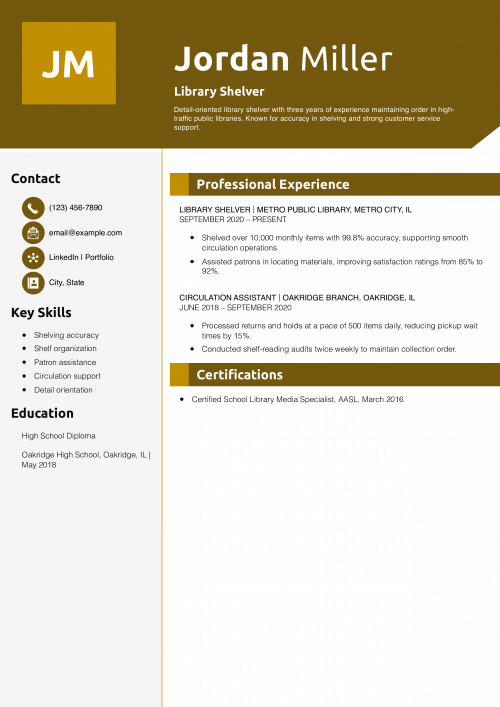 Library Shelver Resume Example