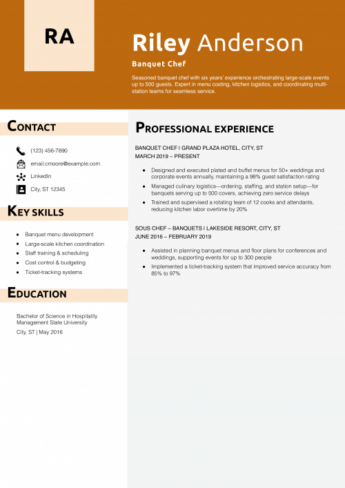 Banquet Chef Resume Example