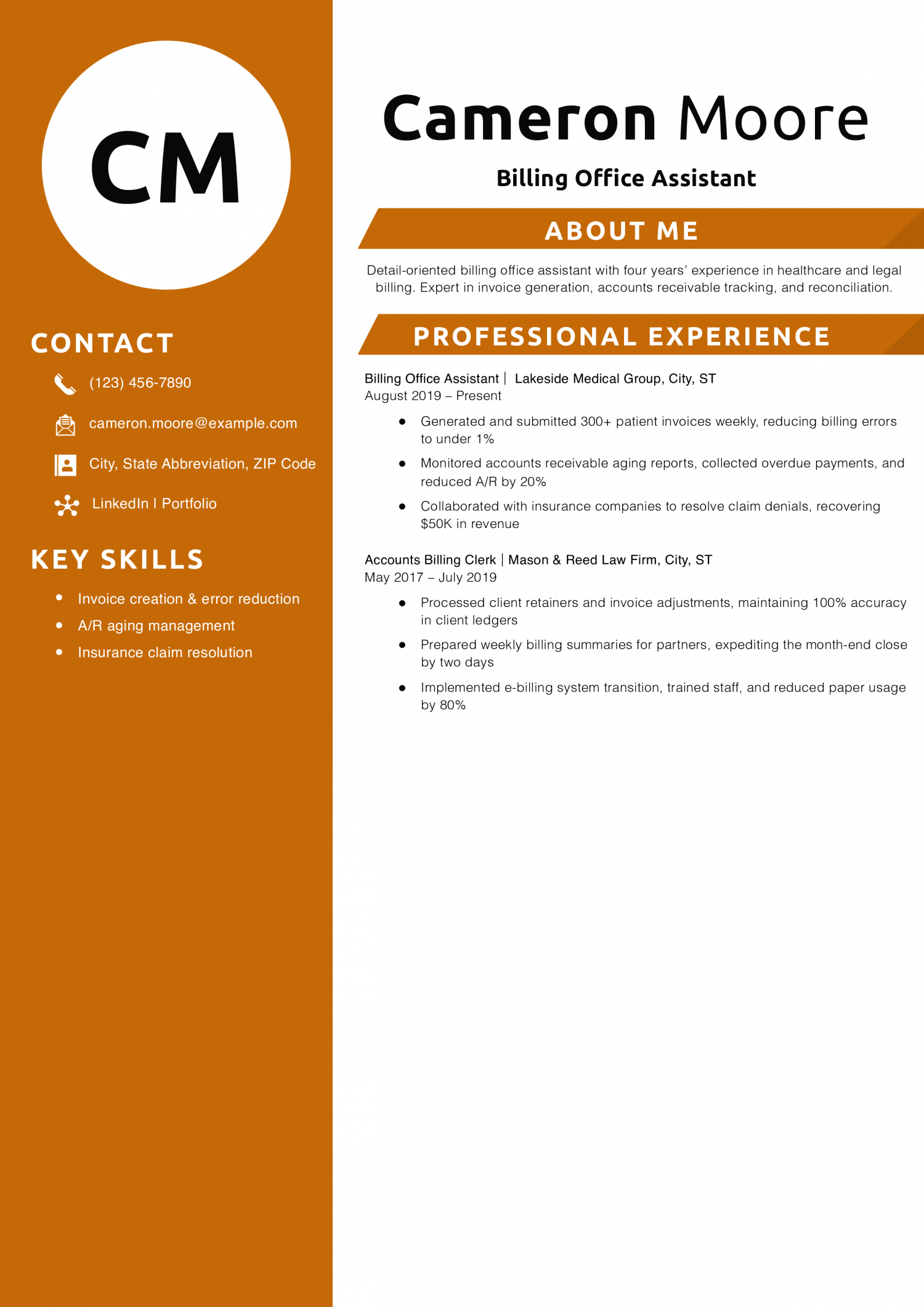 Billing Office Assistant Resume Example