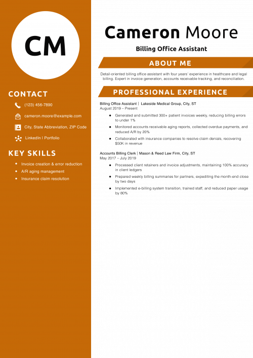 Billing Office Assistant Resume Example