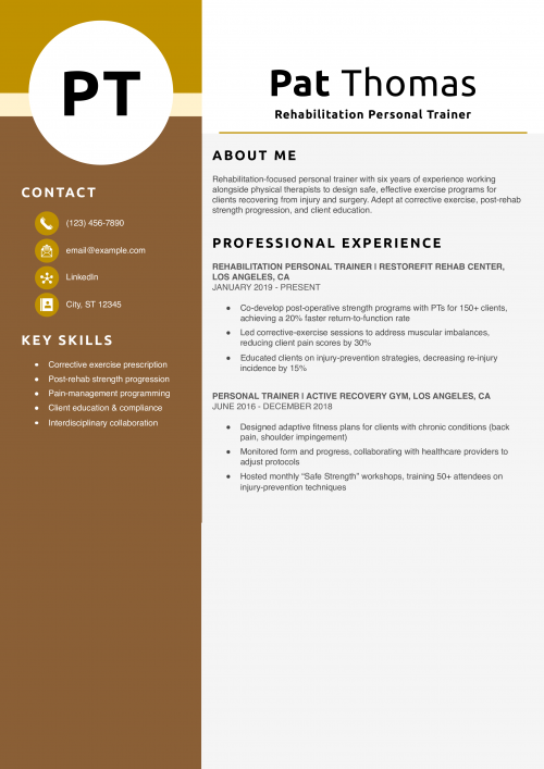 Rehabilitation Personal Trainer Resume Example