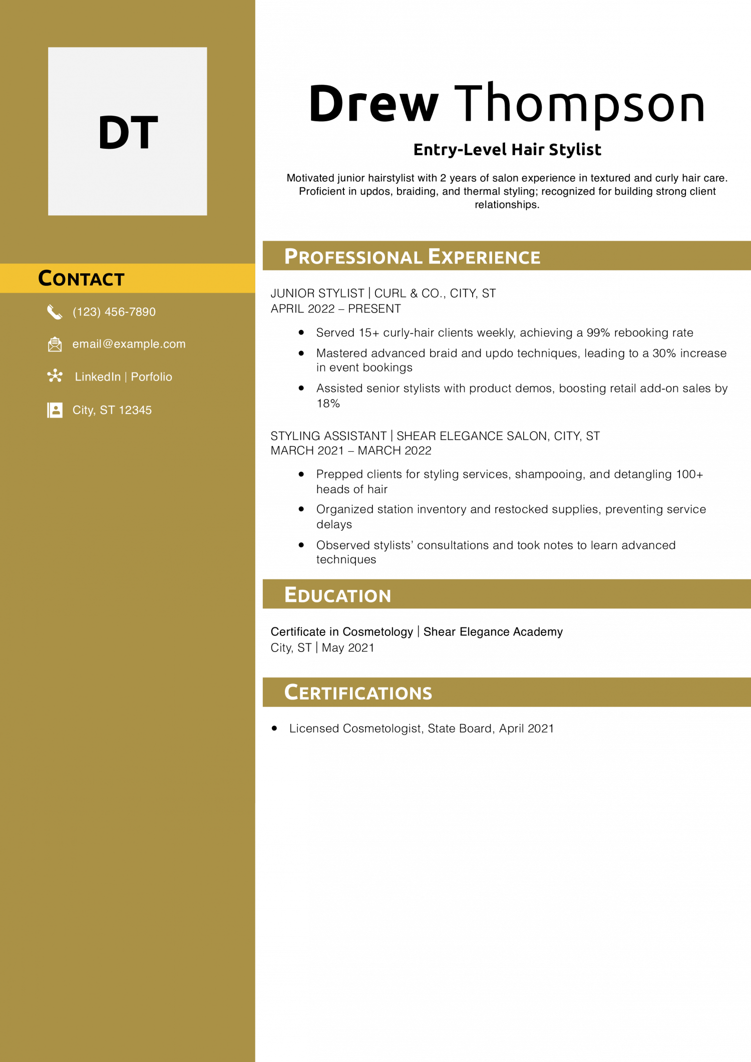 Entry-Level Hair Stylist Resume Example