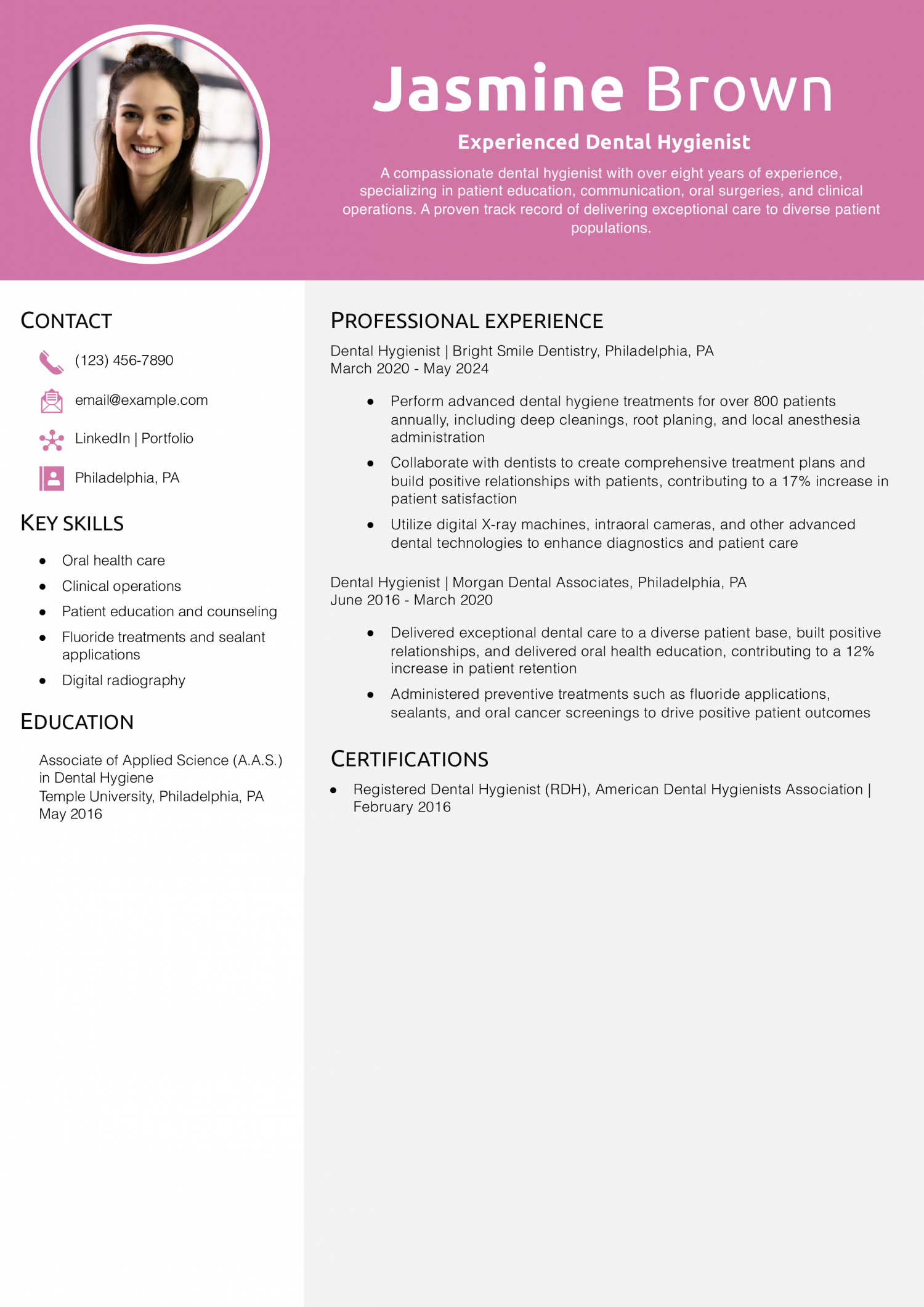 Experienced Dental Hygienist Resume