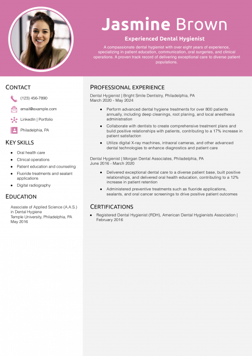 Experienced Dental Hygienist Resume