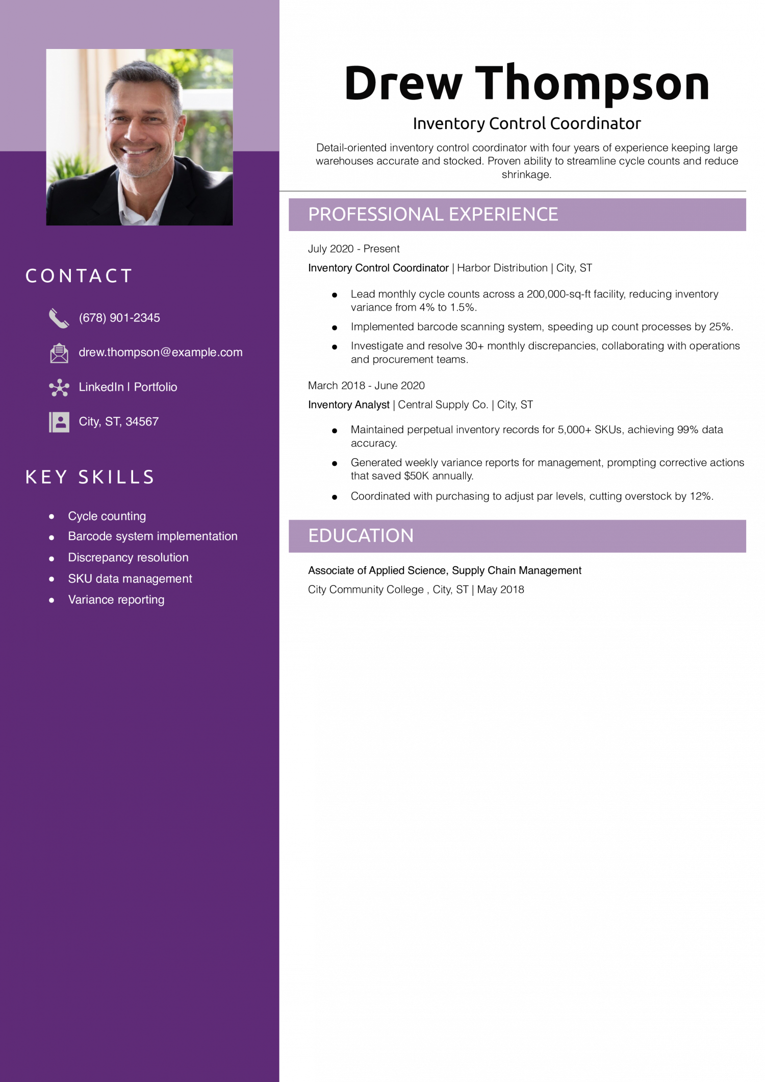 Inventory Control Coordinator Resume Example