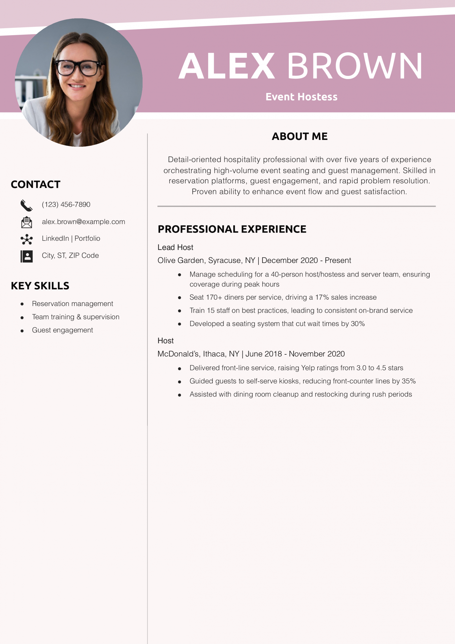 Event Hostess Resume Example