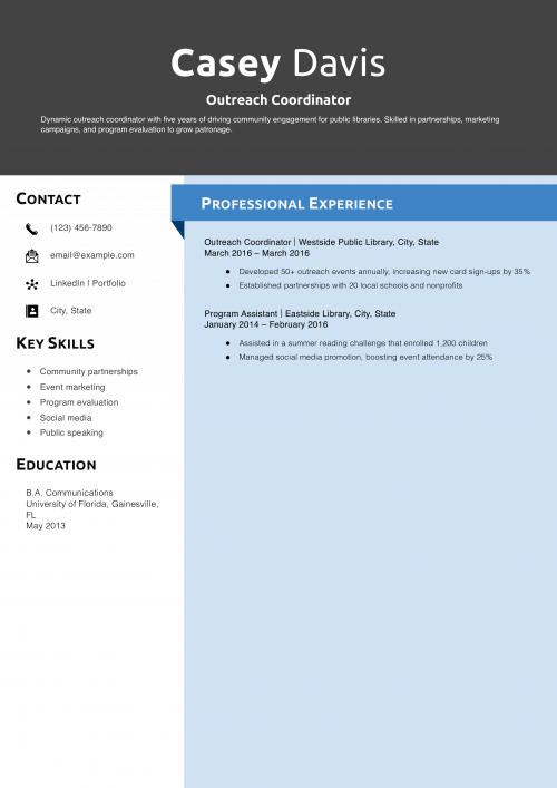 Outreach Coordinator Resume Example