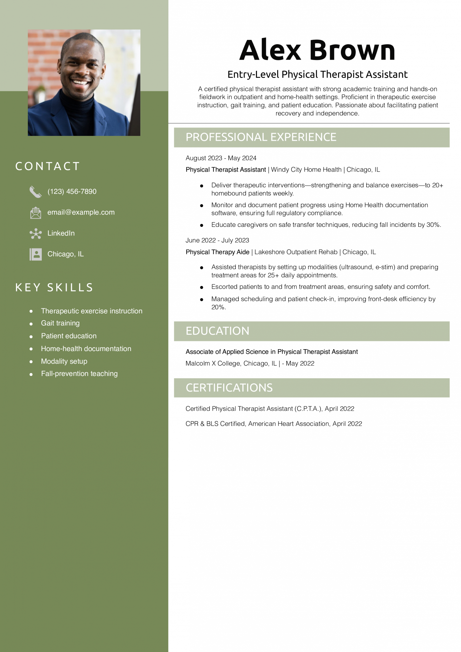 Entry-Level Physical Therapist Assistant Resume Example