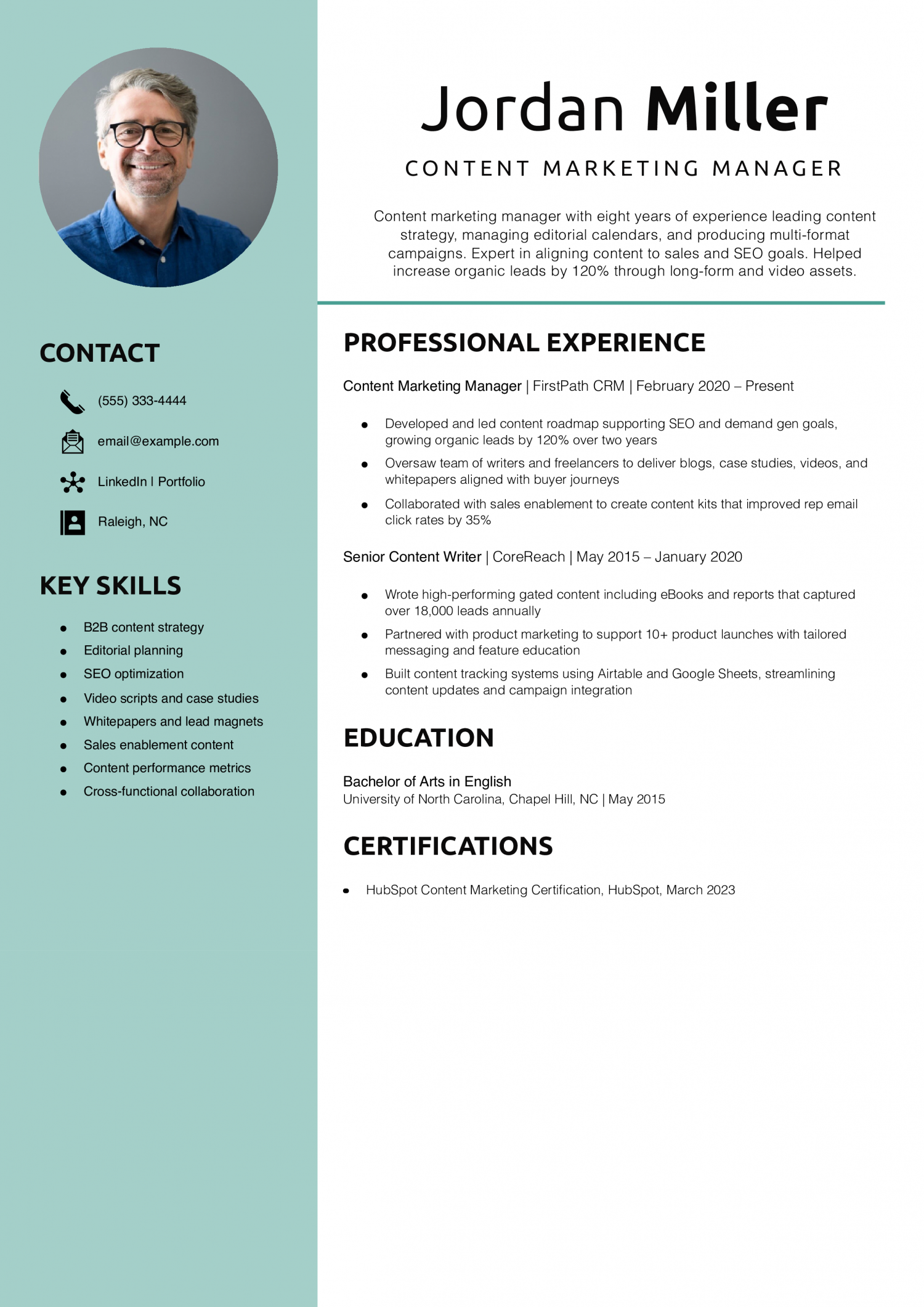 Content Marketing Manager Resume  