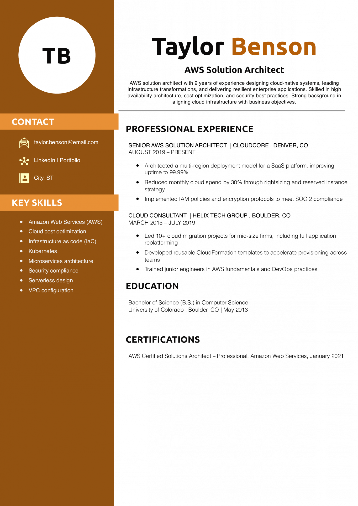AWS Solution Architect Resume 