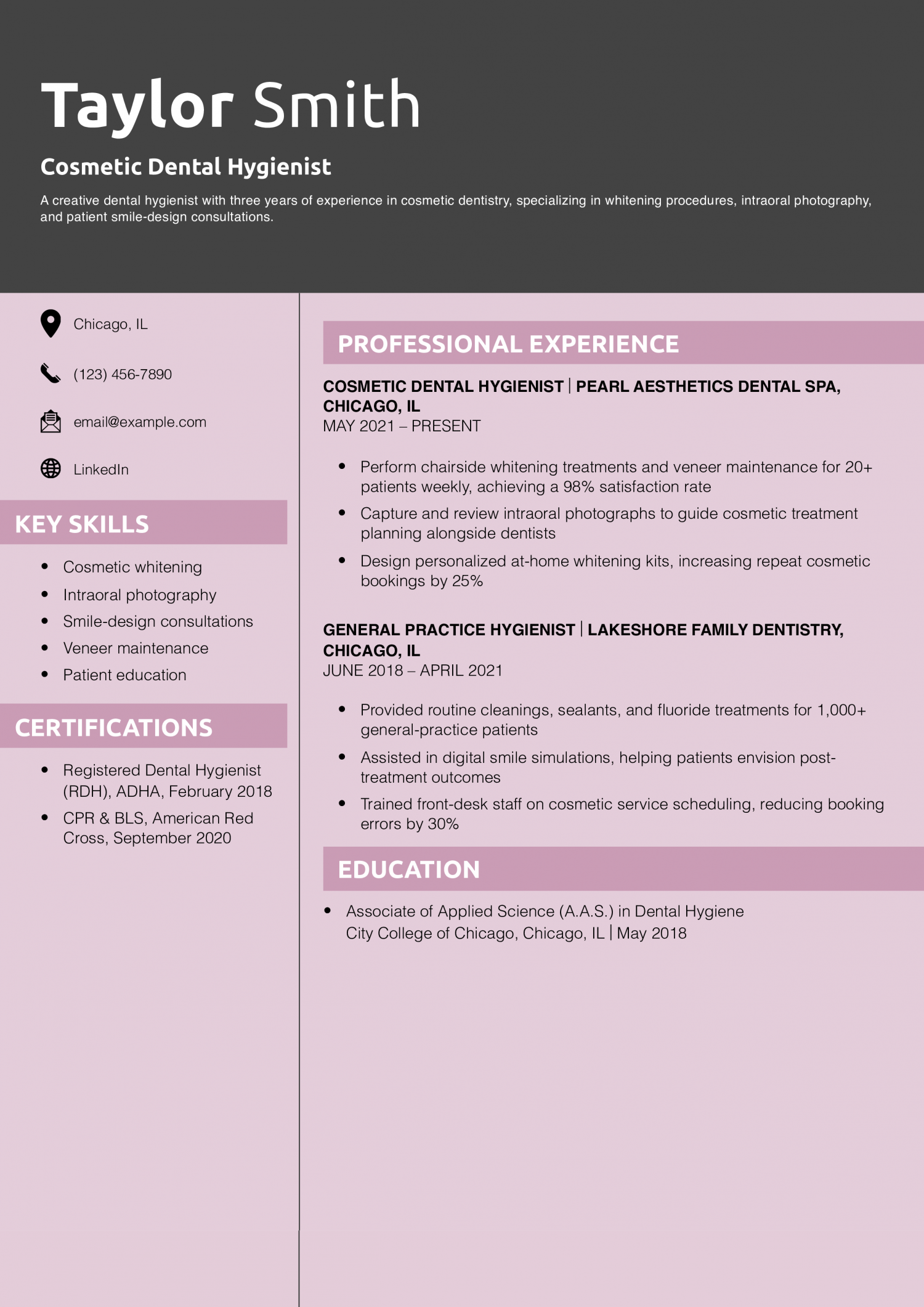 Cosmetic Dental Hygienist Resume Example