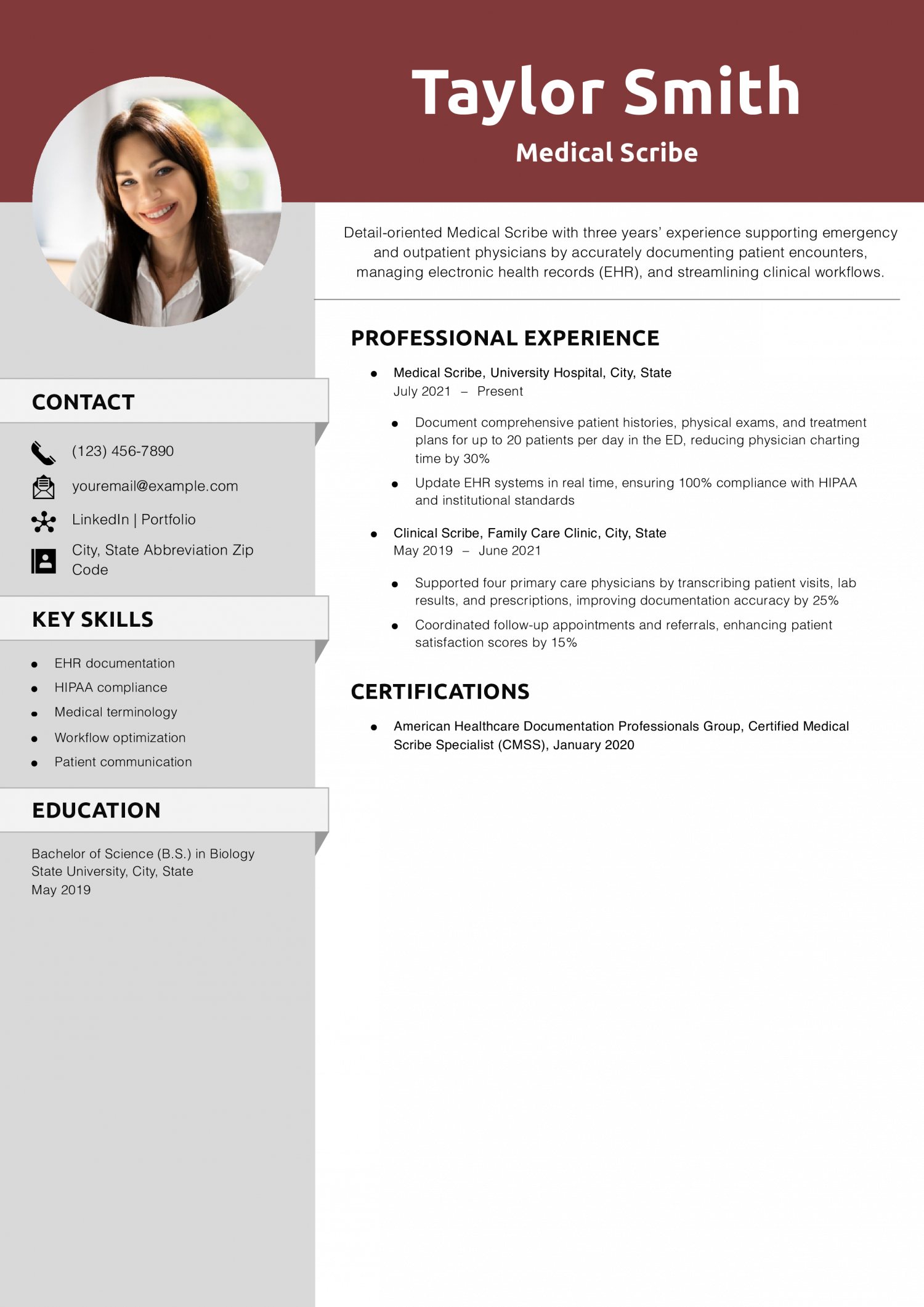 Medical Scribe Resume Example