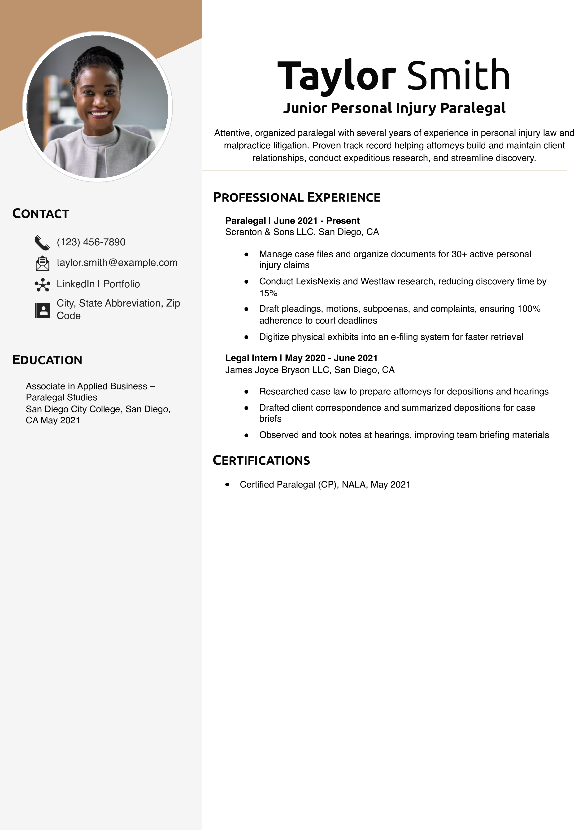 Junior Personal Injury Paralegal Resume Example