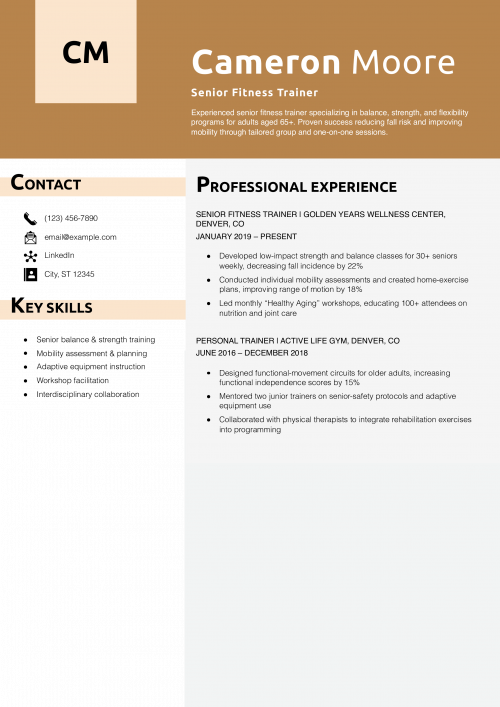 Senior Fitness Trainer Resume Example