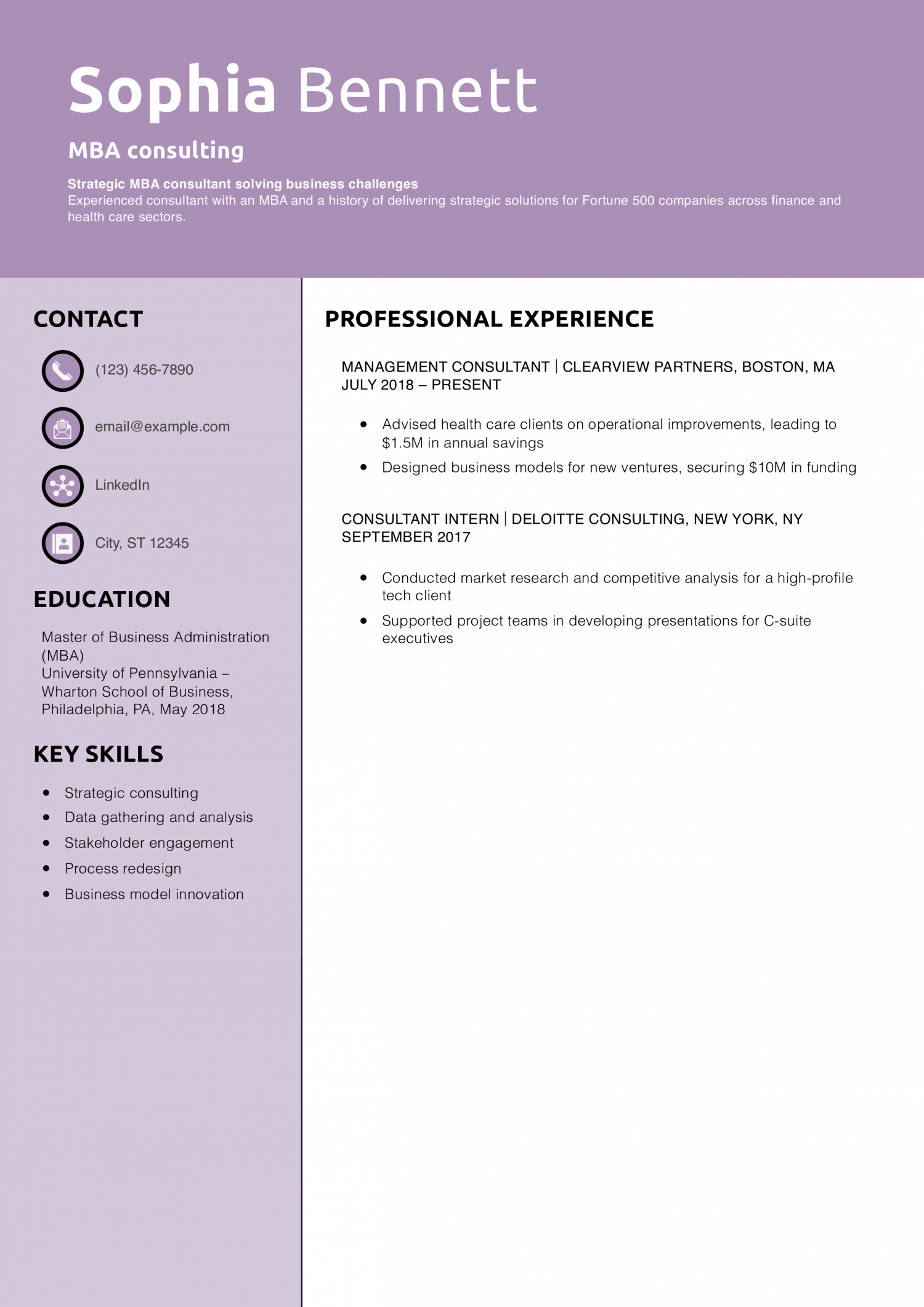 MBA consulting resume example