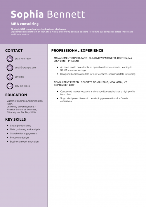 MBA consulting resume example