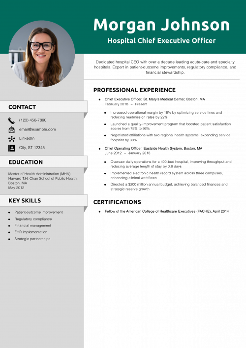 Hospital Chief Executive Officer Resume Example