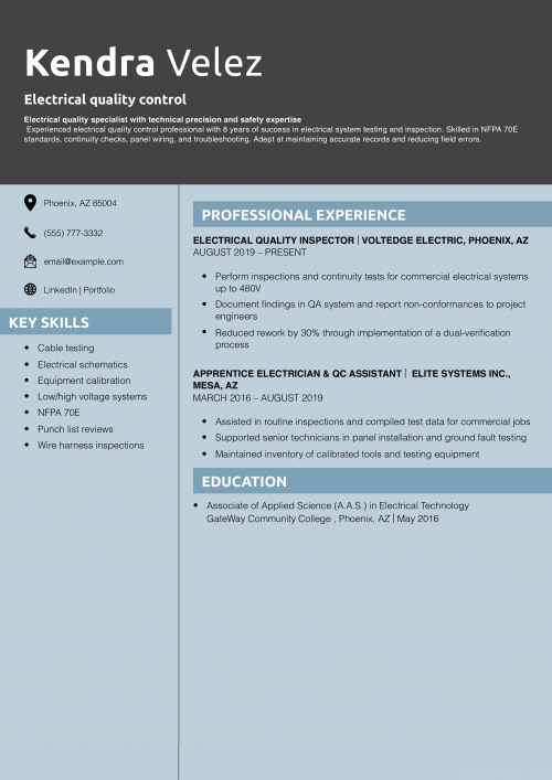 Electrical quality control resume