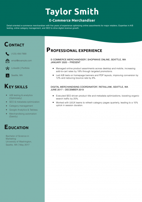 E-Commerce Merchandiser Resume Example