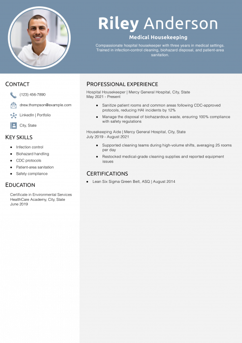 Medical Housekeeping Resume Example