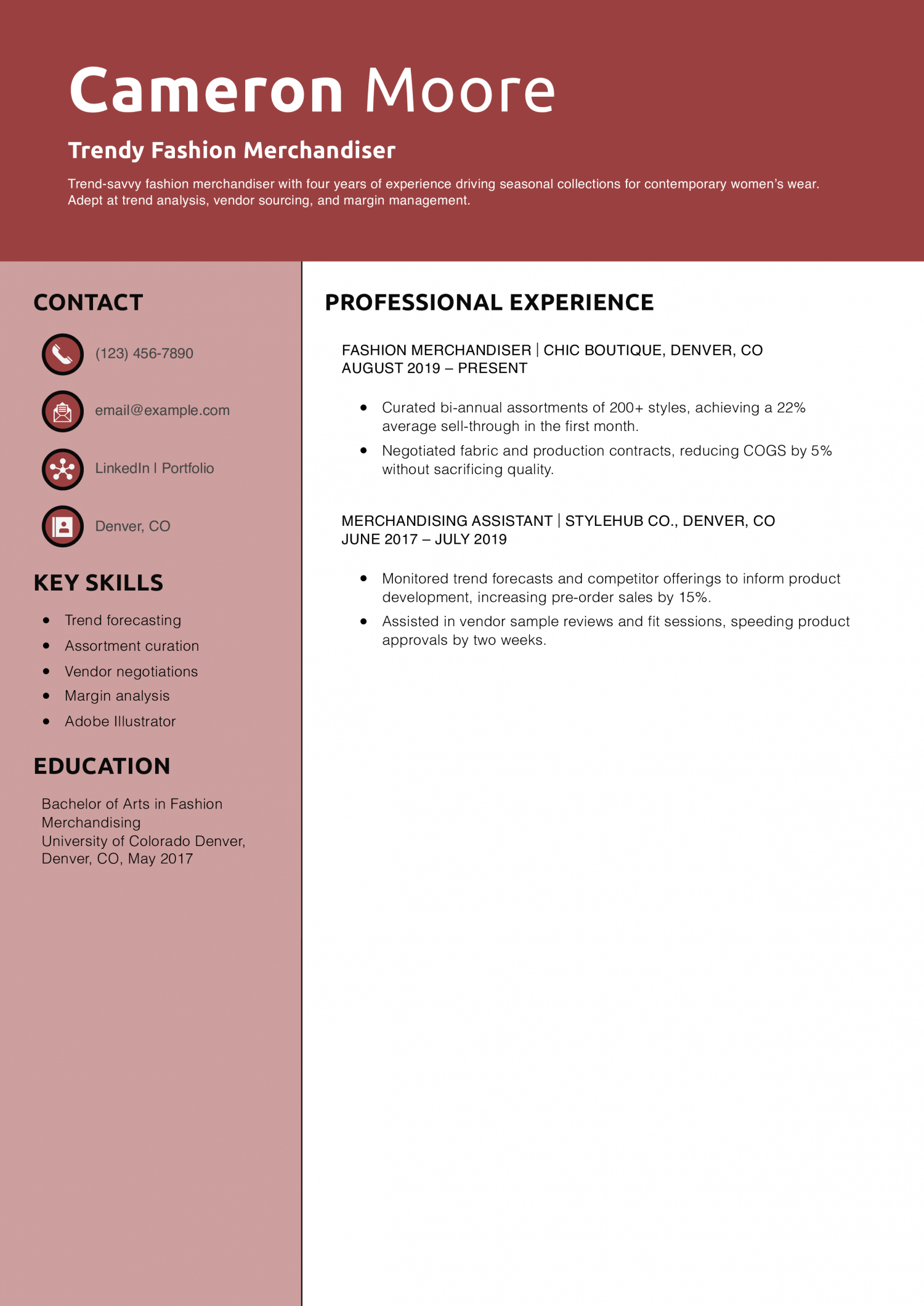 Trendy Fashion Merchandiser Resume Example