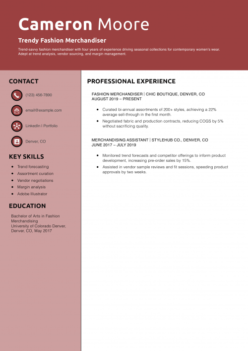 Trendy Fashion Merchandiser Resume Example