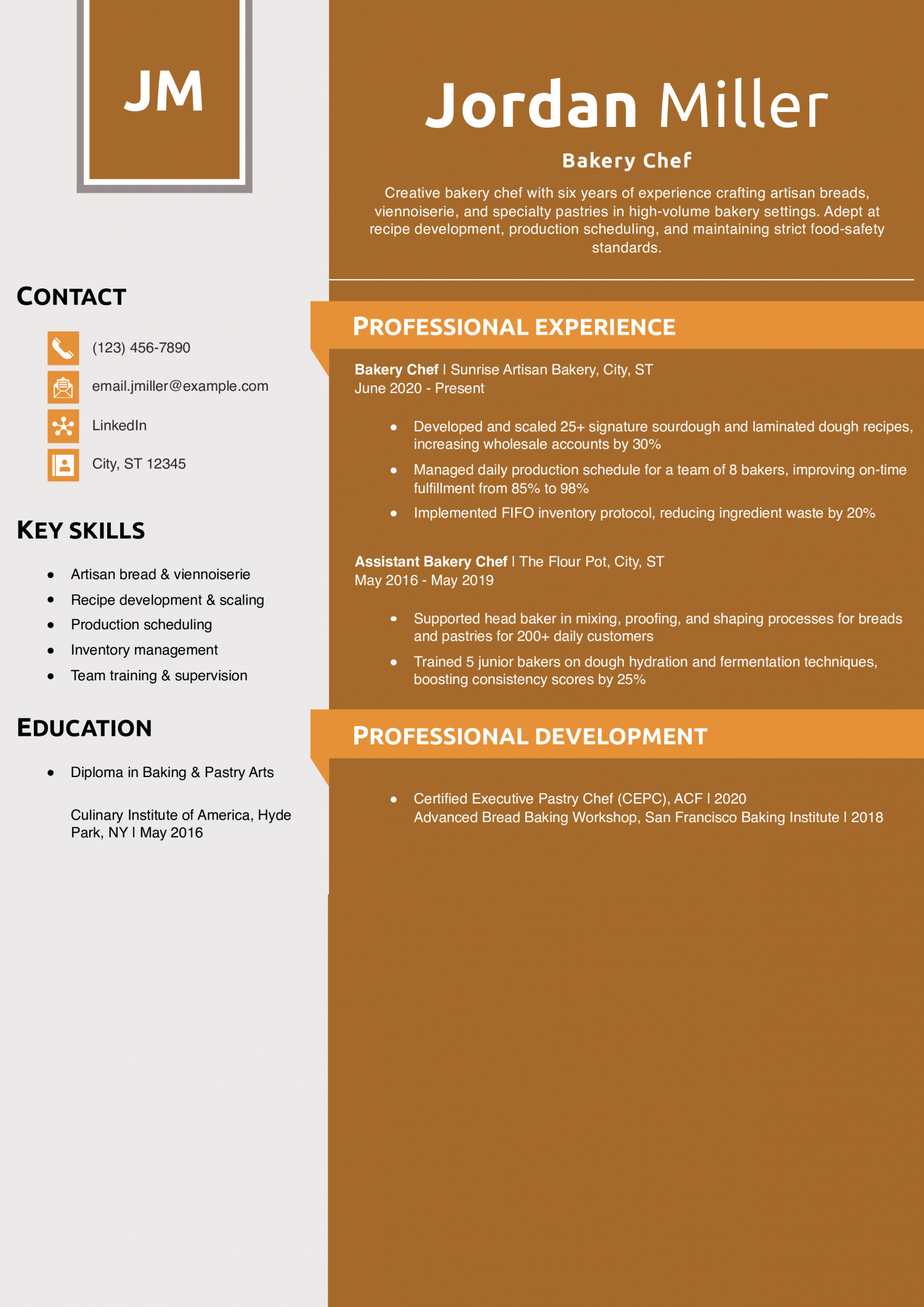 Bakery Chef Resume Example