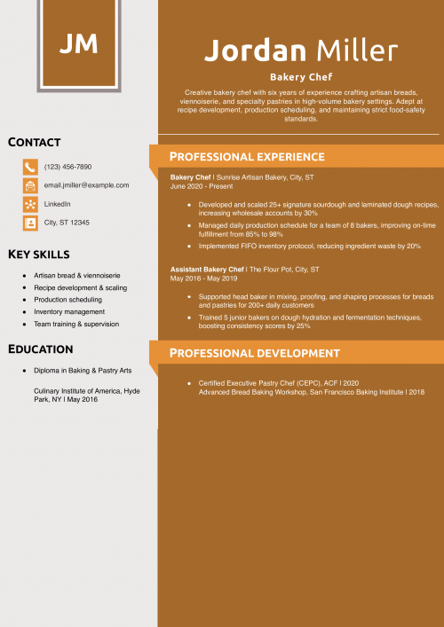 Bakery Chef Resume Example