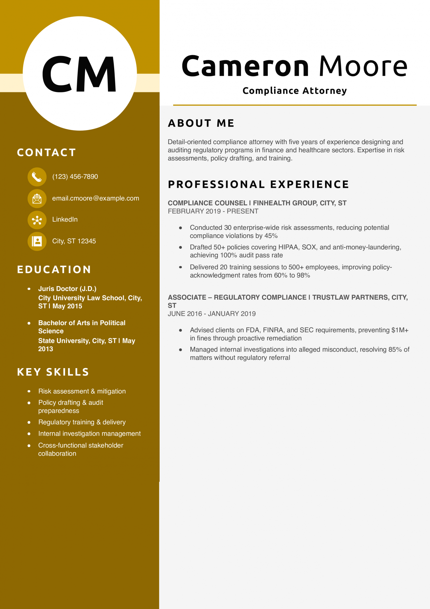 Compliance Attorney Resume Example