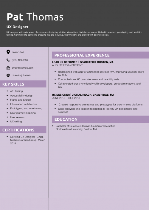 UX Designer Resume