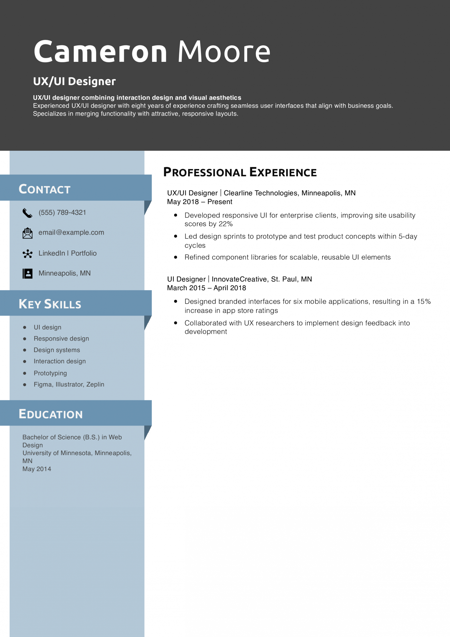 UX/UI Designer Resume Example