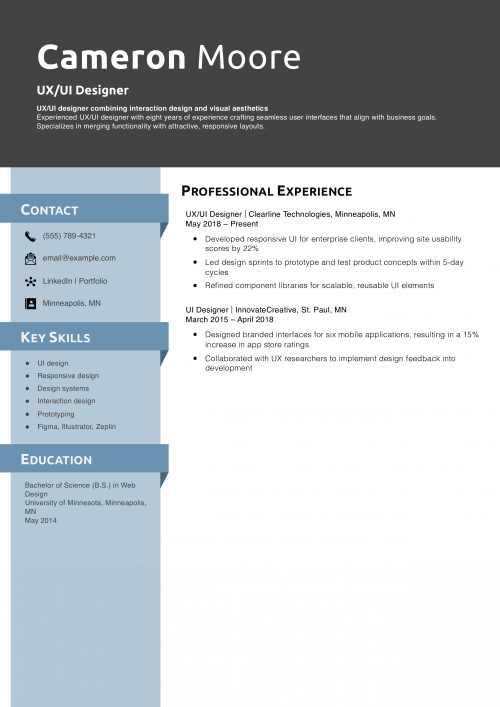 UX/UI Designer Resume Example