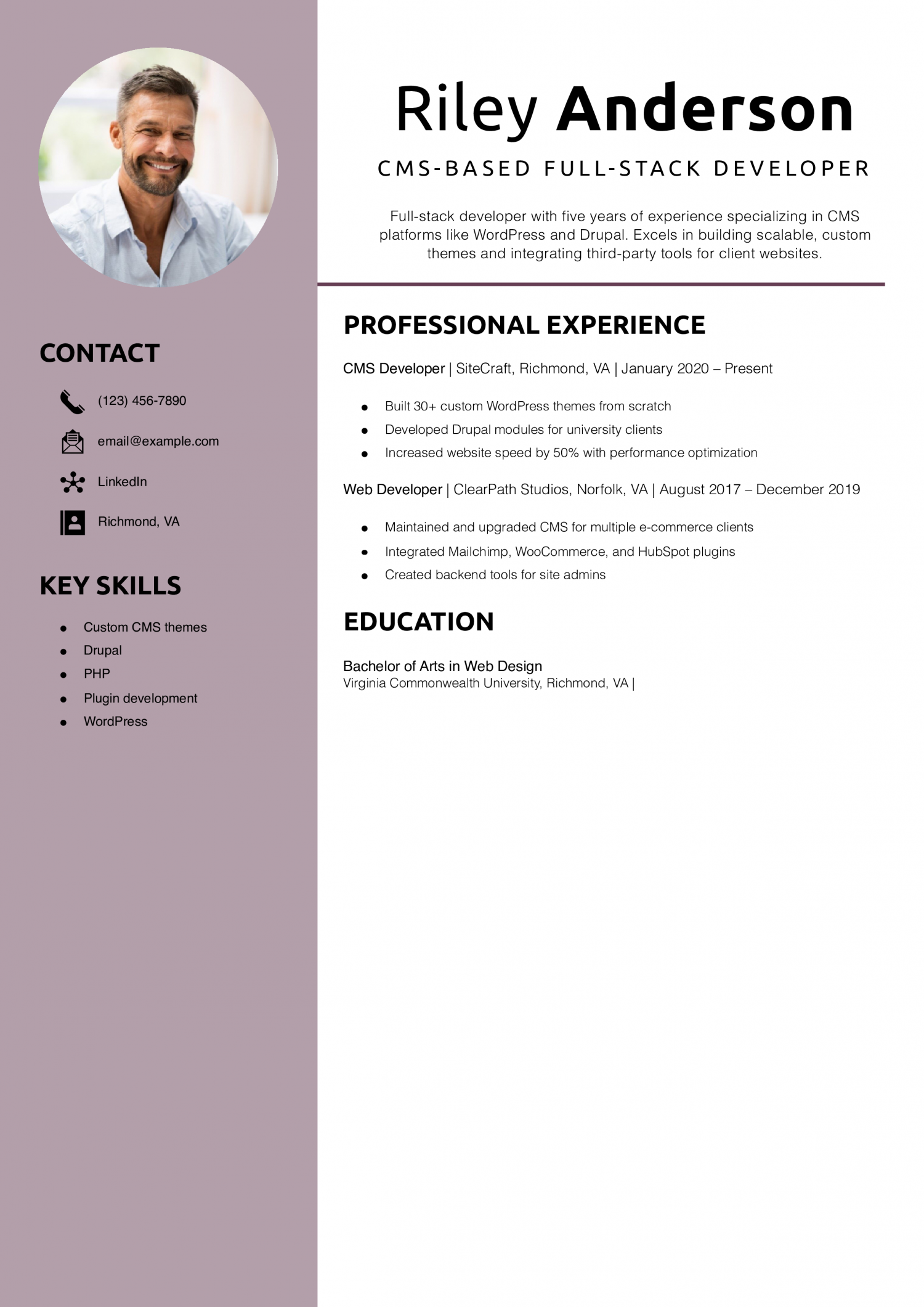 CMS-based full-stack developer resume example