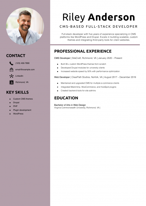 CMS-based full-stack developer resume example