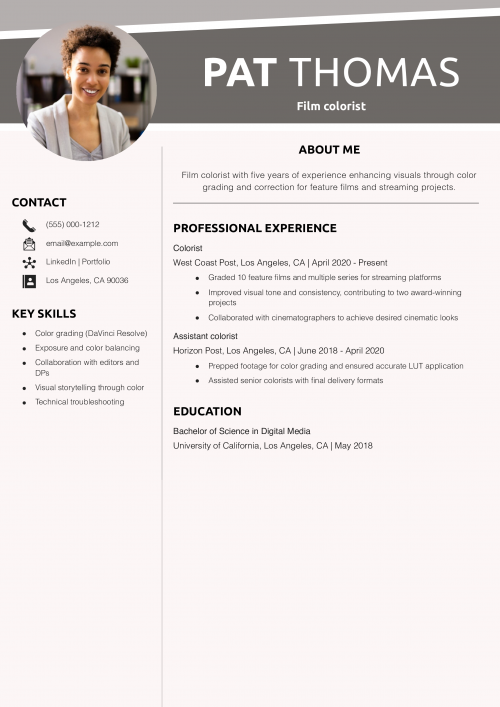 Film colorist resume example