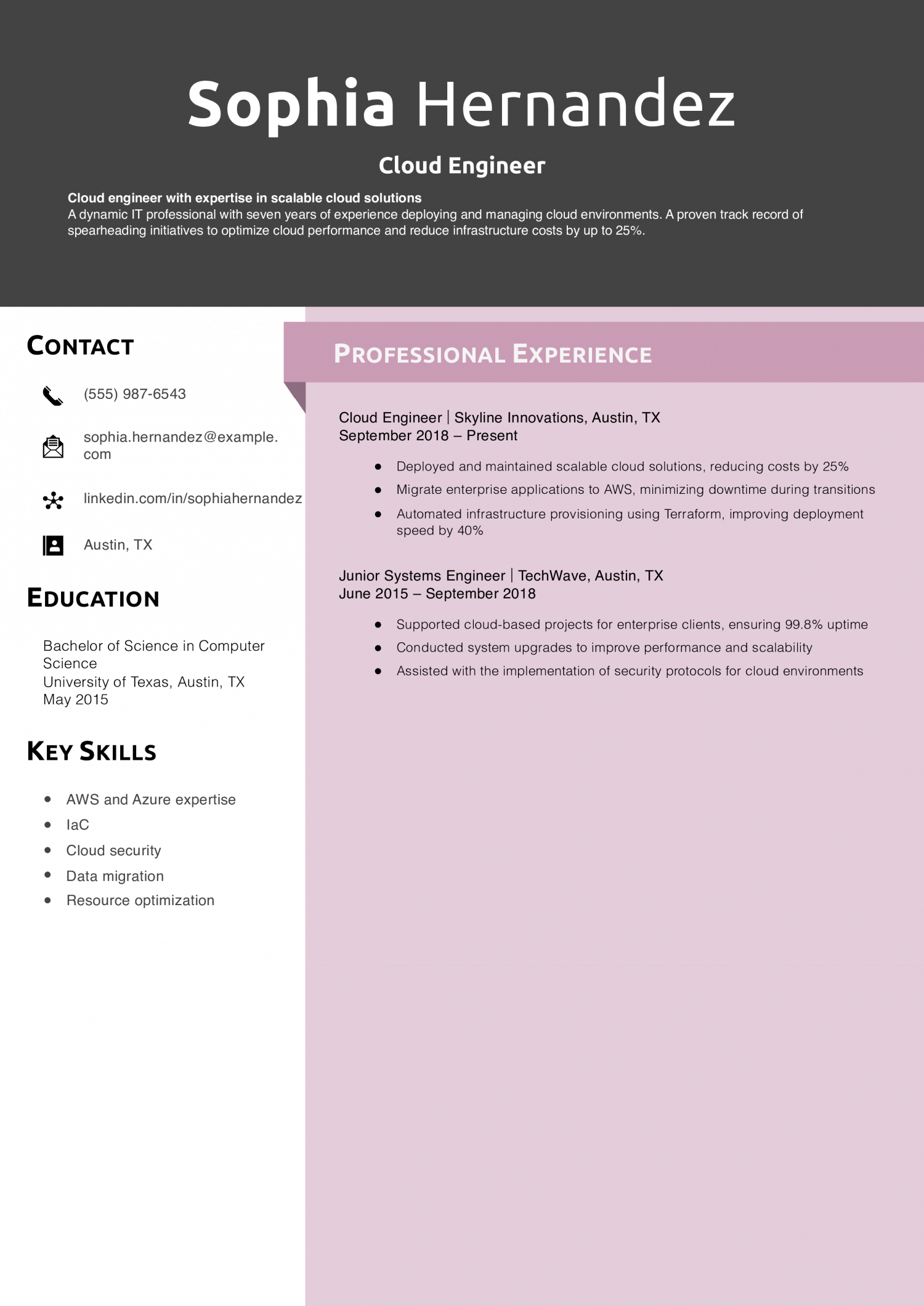 Cloud Engineer Resume Example 