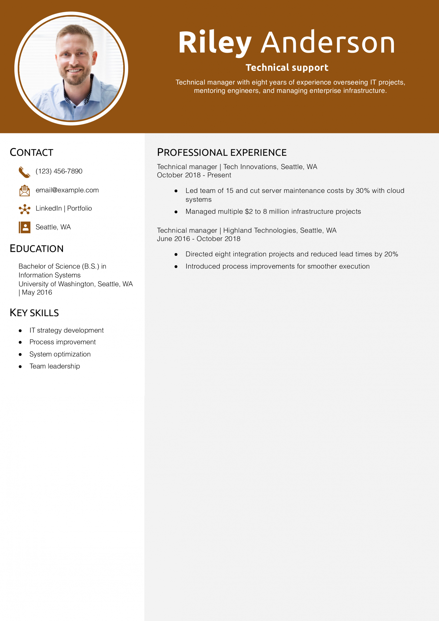 Technical manager resume example 