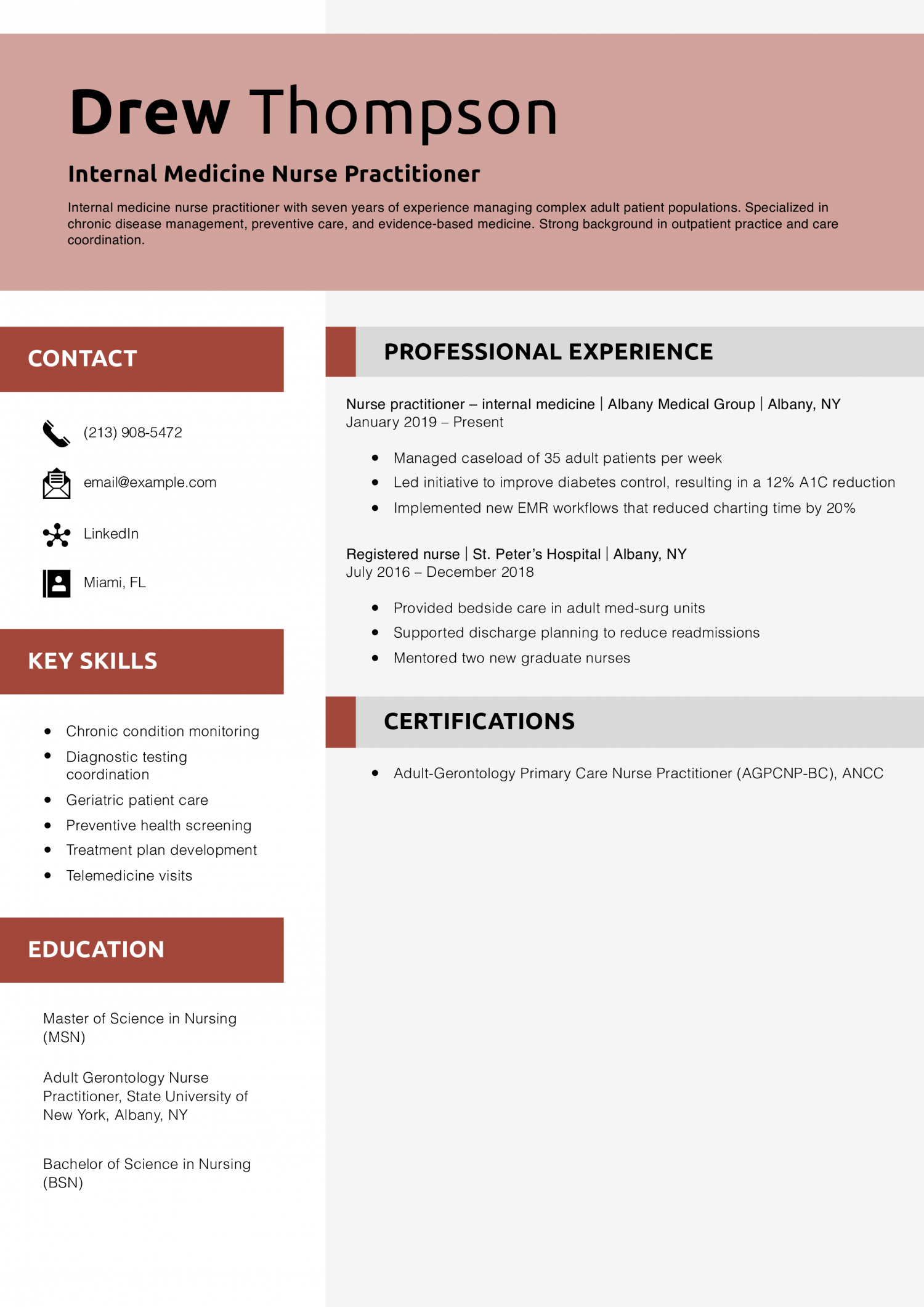 Internal Medicine Nurse Practitioner Resume Example