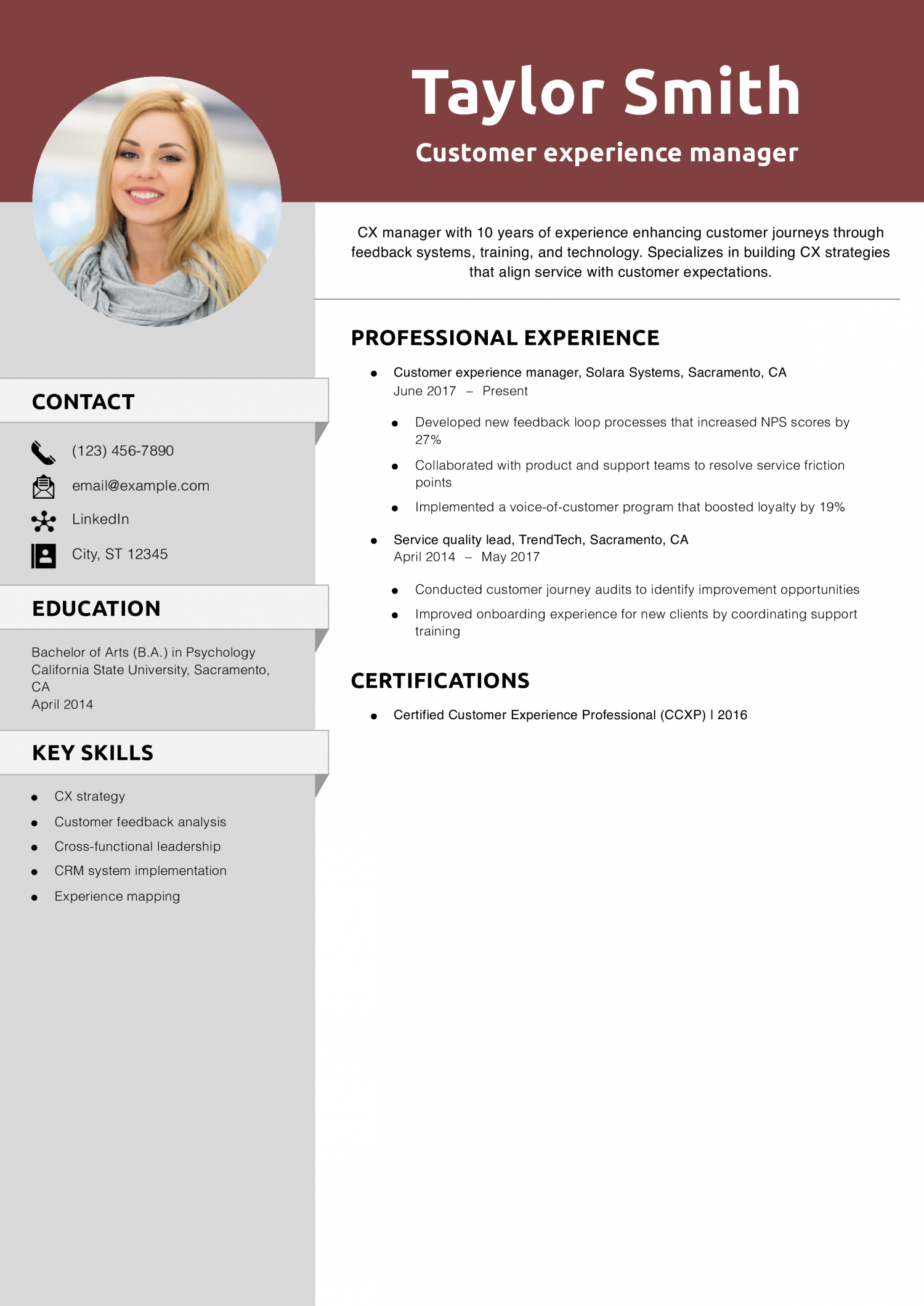 Customer experience manager resume example