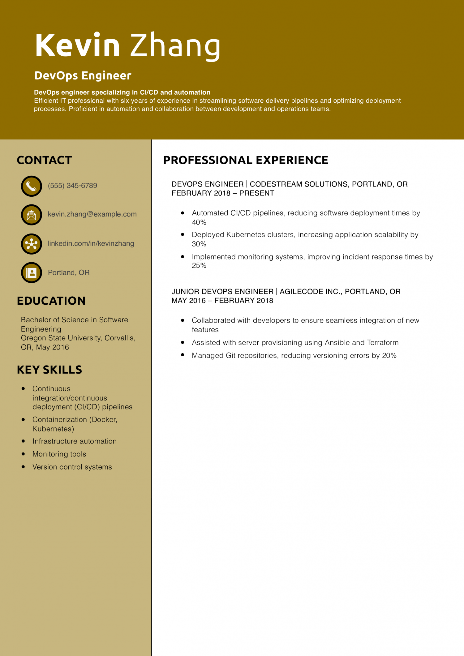 DevOps Engineer Resume Example 